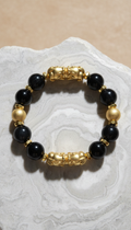 Double-Bead Luxury Pixiu Bracelet with Gold Accents