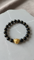 Obsidian Pixiu Bracelet with Gold-Plated Charm