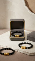 Minimalist Black-Gold Pixiu Talisman Bracelet in Velvet Box