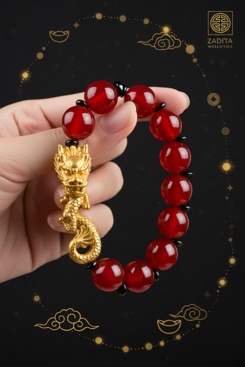 Hand wearing Red Agate Pixiu bracelet